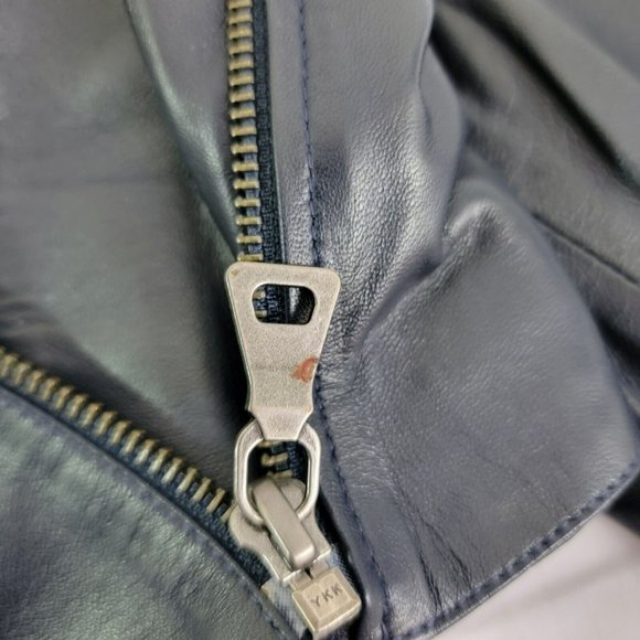 Tess Exotic Leather Biker Jacket Size Small Dark Blue 100% Sheepskin RARE UNIQUE - Picture 13 of 15